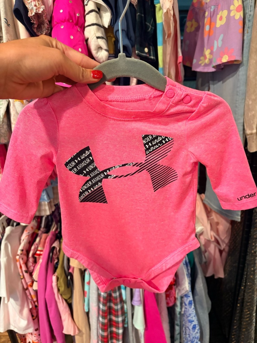 Under Armour Hot Pink Baby Bodysuit with Black Logo